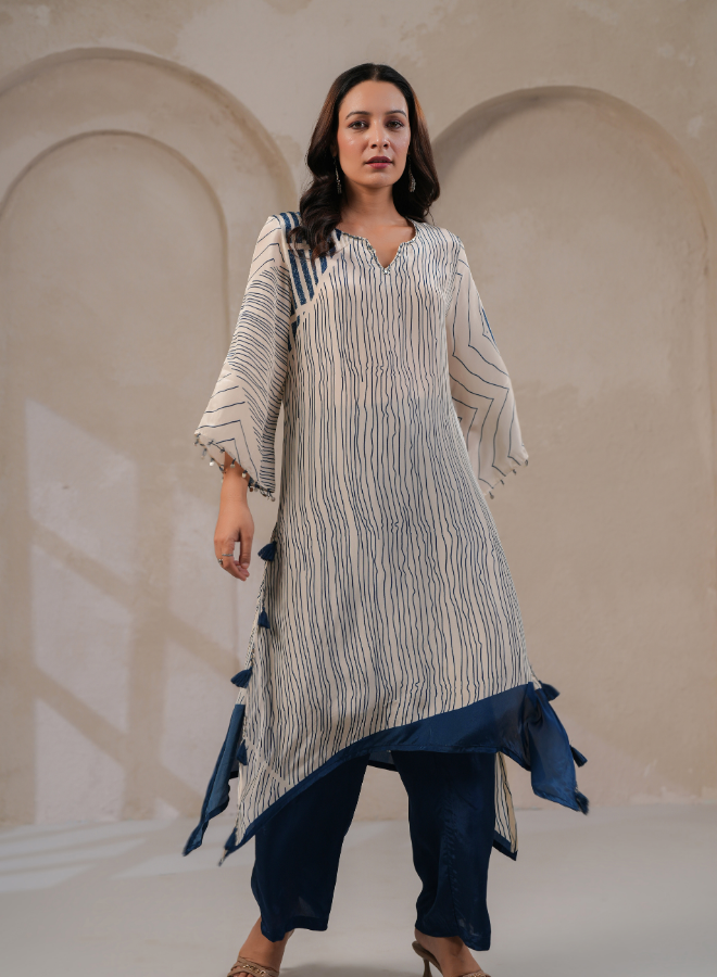 Chic Striped Asymmetrical Kaftan Set