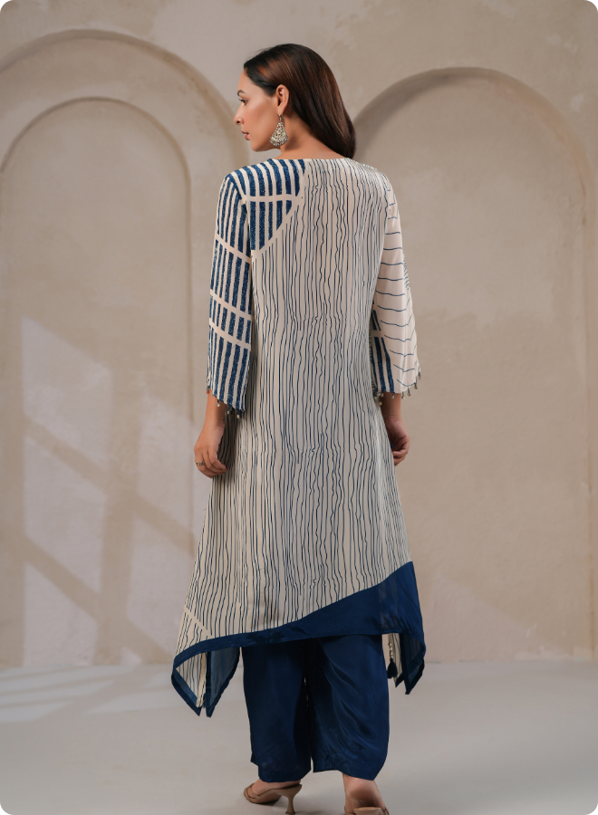 Chic Striped Asymmetrical Kaftan Set