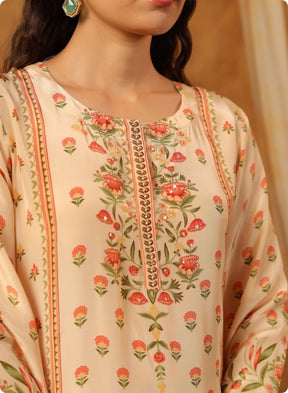 Beige Floral Printed Coord Set for Women