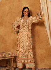Beige Floral Printed Coord Set for Women