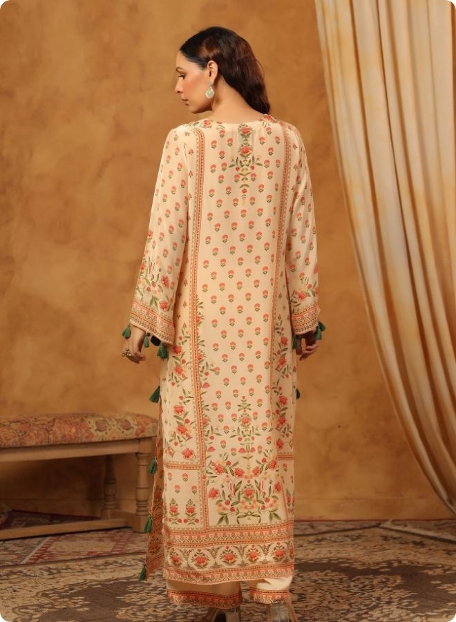 Beige Floral Printed Coord Set for Women