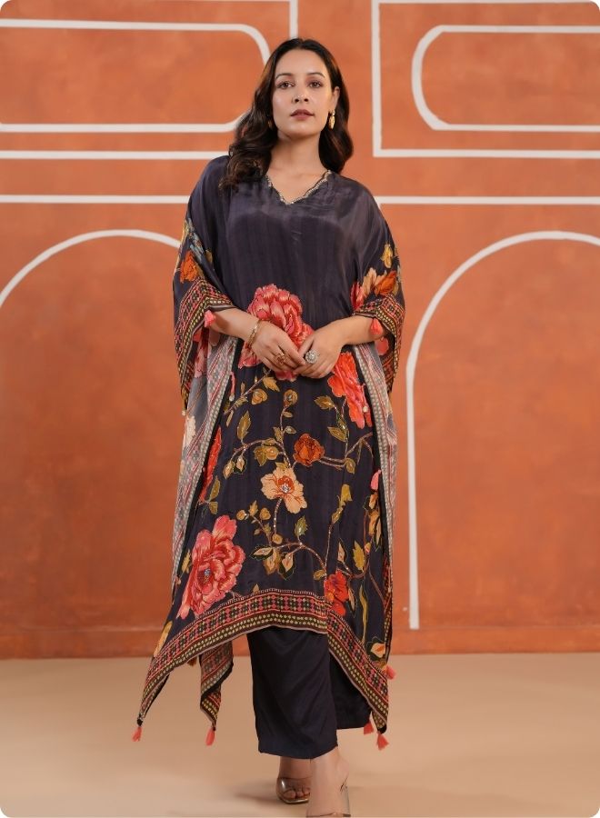 Black Floral Kaftan Set