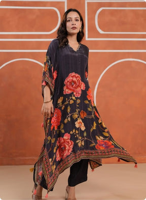 Black Floral Kaftan Set