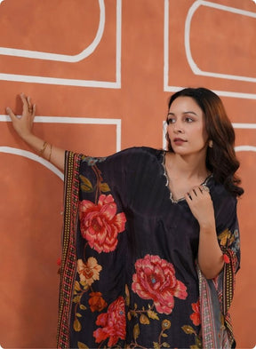 Black Floral Kaftan Set