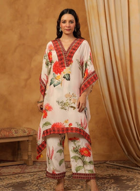 White Floral Cape Kurta Set