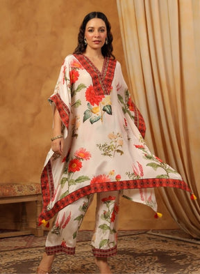 White Floral Cape Kurta Set