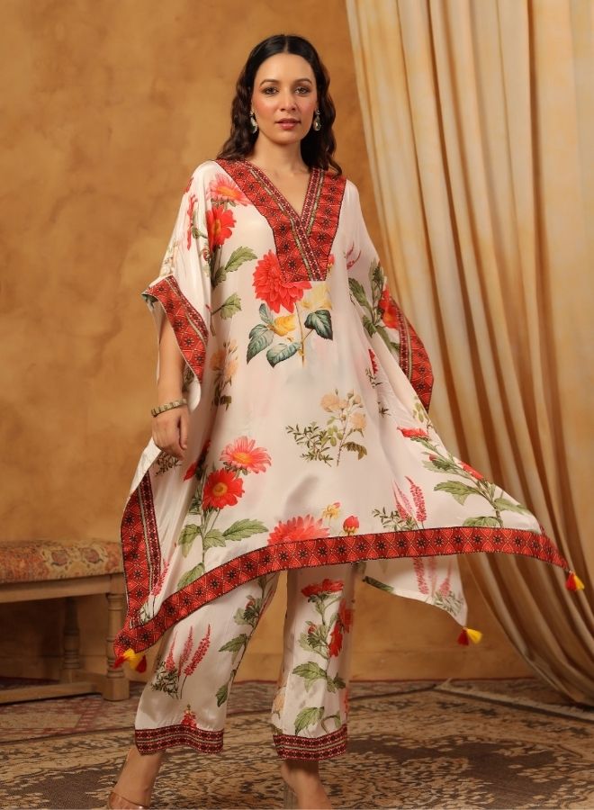 White Floral Cape Kurta Set