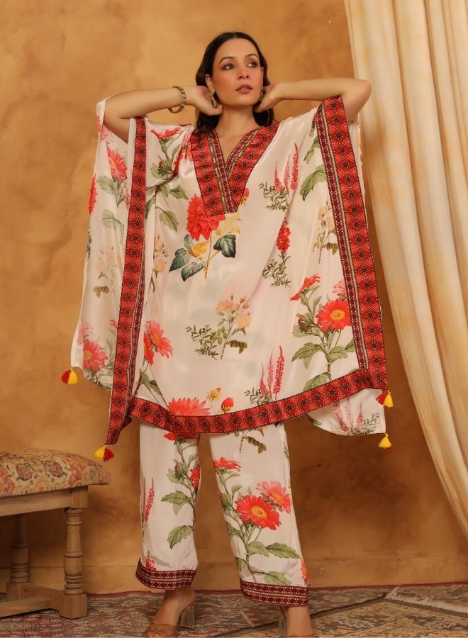 White Floral Cape Kurta Set