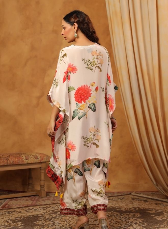 White Floral Cape Kurta Set