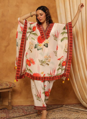 White Floral Cape Kurta Set