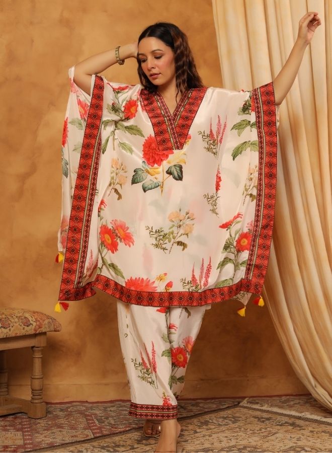 White Floral Cape Kurta Set