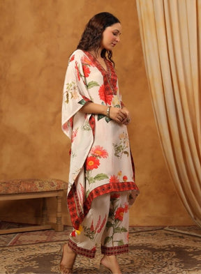 White Floral Cape Kurta Set