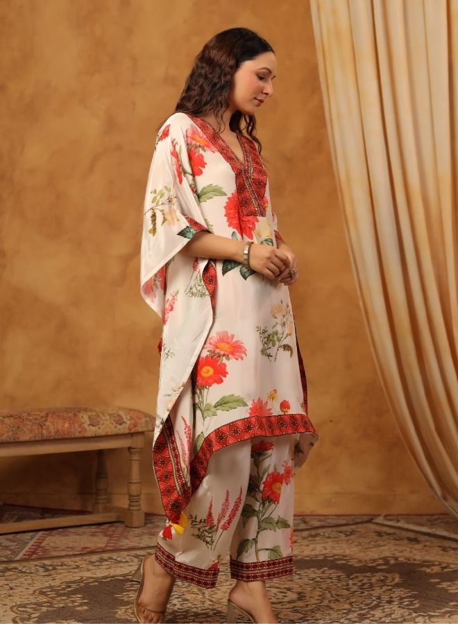 White Floral Cape Kurta Set