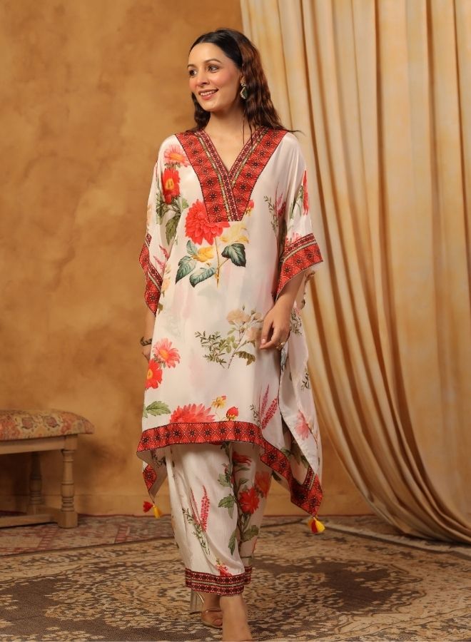 White Floral Cape Kurta Set