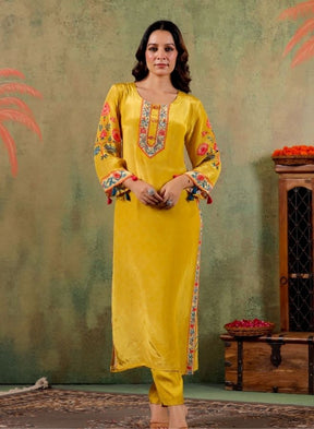 Yellow Floral Embroidered Kurta Set