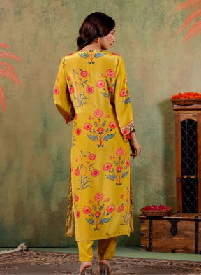 Yellow Floral Embroidered Kurta Set