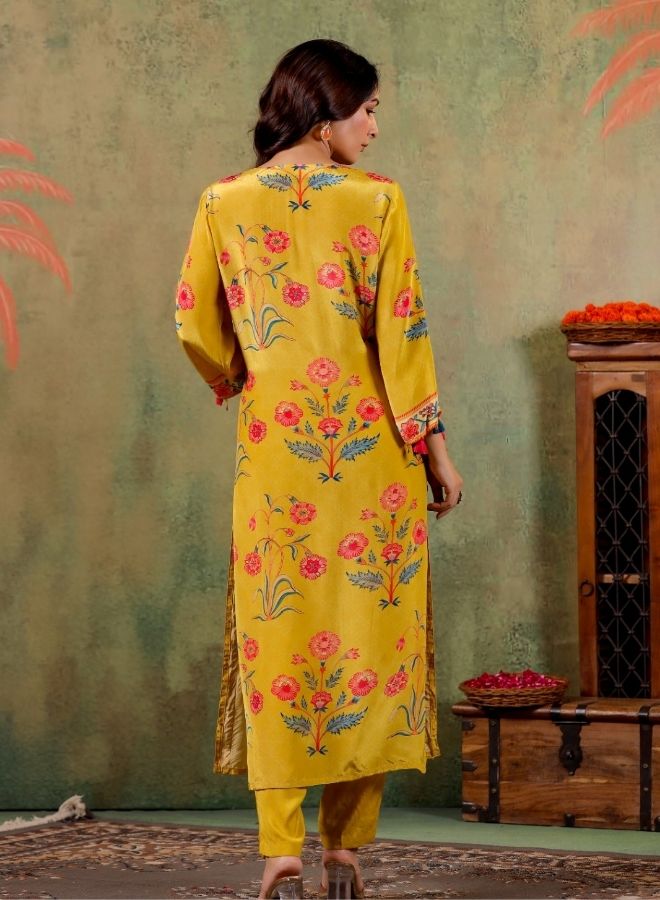 Yellow Floral Embroidered Kurta Set