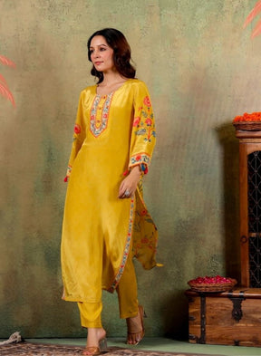 Yellow Floral Embroidered Kurta Set