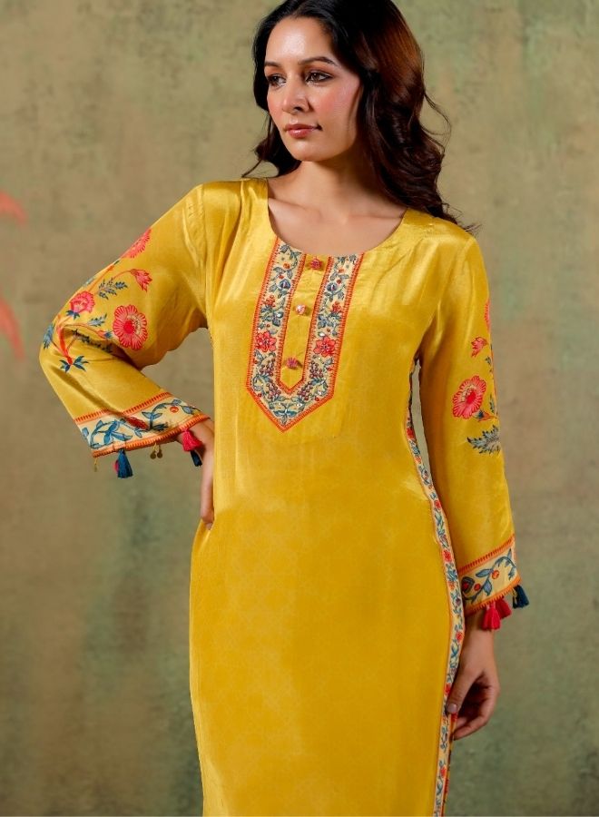 Yellow Floral Embroidered Kurta Set