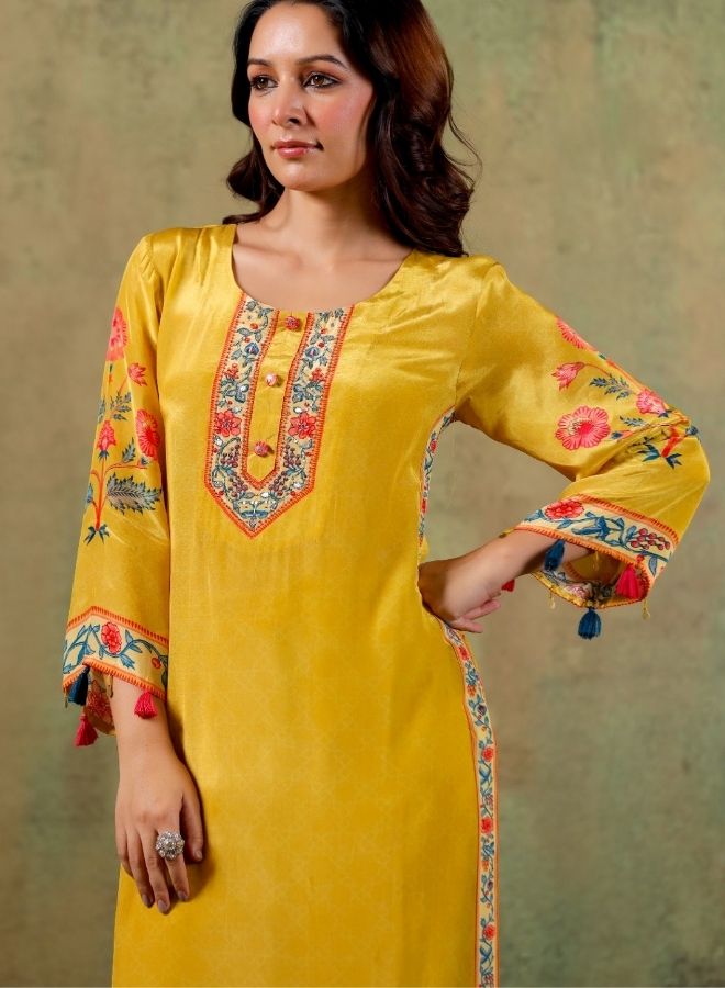 Yellow Floral Embroidered Kurta Set