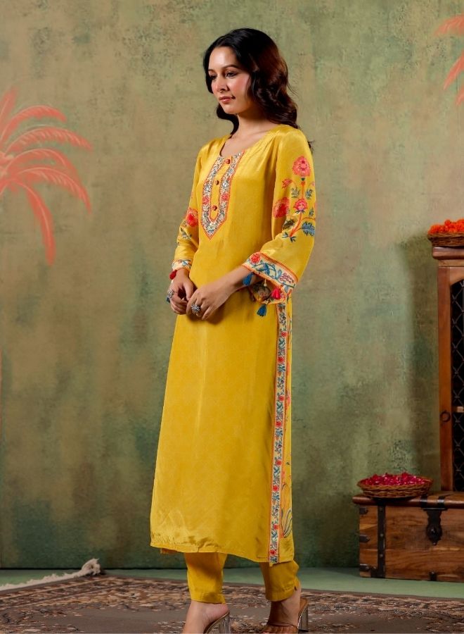 Yellow Floral Embroidered Kurta Set