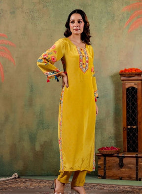 Yellow Floral Embroidered Kurta Set