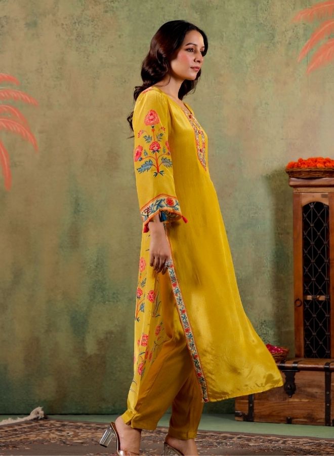 Yellow Floral Embroidered Kurta Set