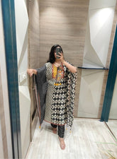 Geometric Black Printed Suit Set