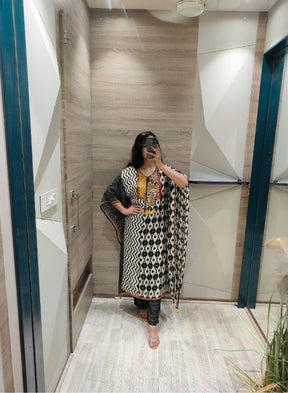 Geometric Black Printed Suit Set