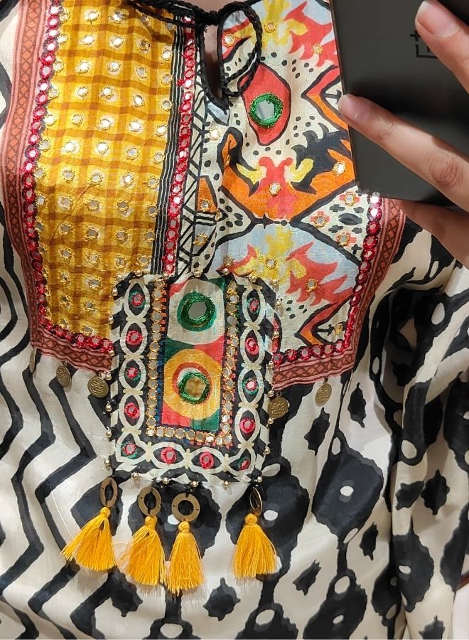 Geometric Black Printed Suit Set