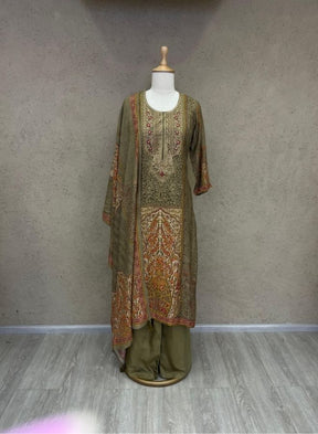 Mehendi Green Printed Ethnic Suit