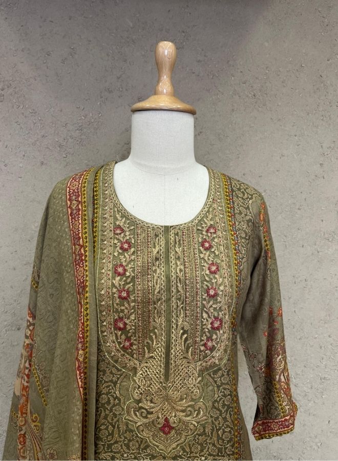 Mehendi Green Printed Ethnic Suit