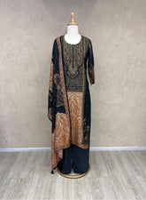 Black Ethnic Suit with Intricate Brocade-Style Print