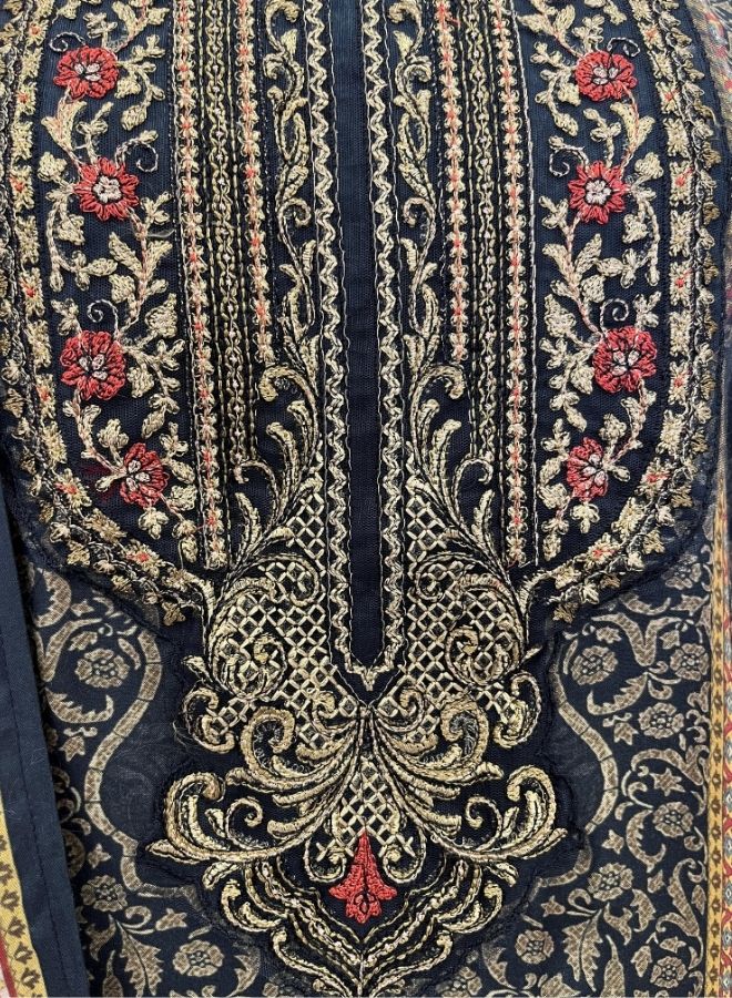 Black Ethnic Suit with Intricate Brocade-Style Print