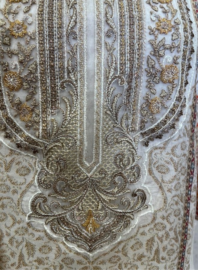 Ivory and Beige Printed Suit Set