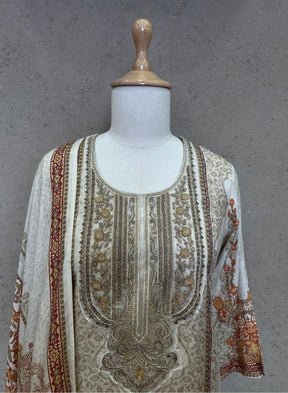 Ivory and Beige Printed Suit Set