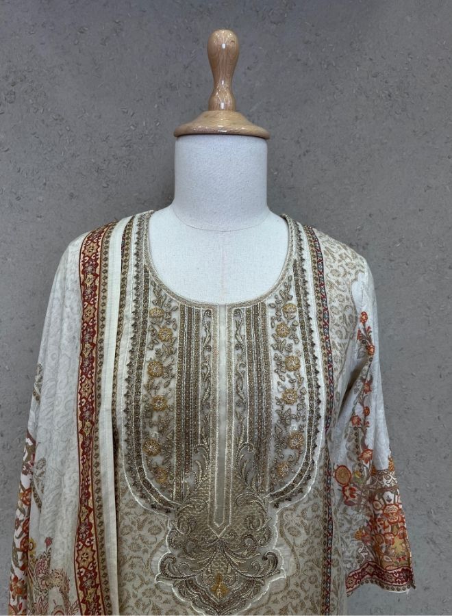 Ivory and Beige Printed Suit Set