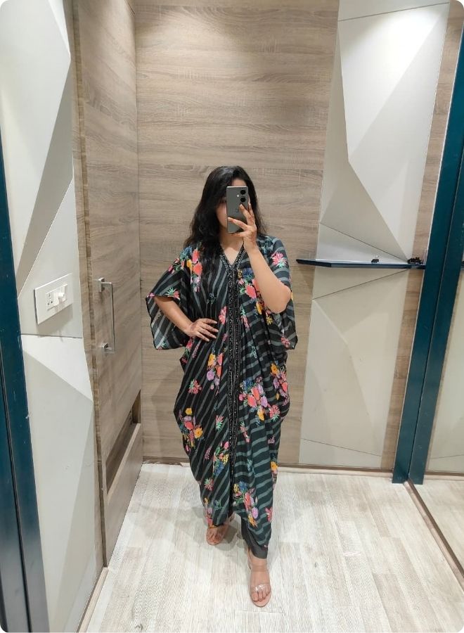 Black Floral Sequined Kaftan Kurta