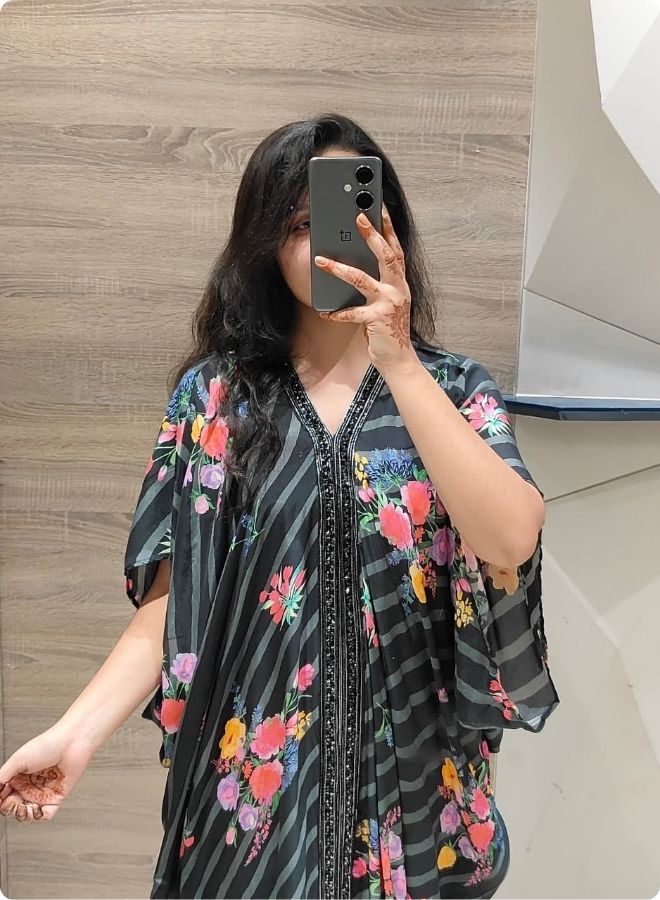 Black Floral Sequined Kaftan Kurta