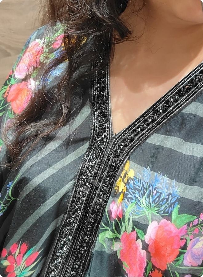 Black Floral Sequined Kaftan Kurta