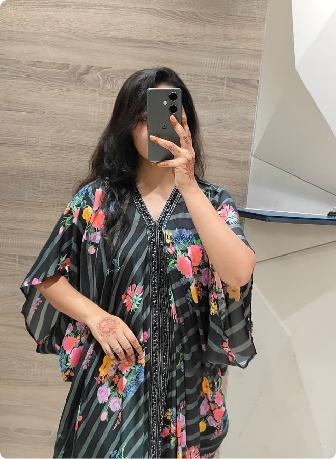 Black Floral Sequined Kaftan Kurta