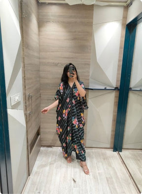 Black Floral Sequined Kaftan Kurta
