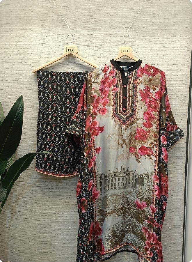 Grey Floral Embroidered Kurta Shirt