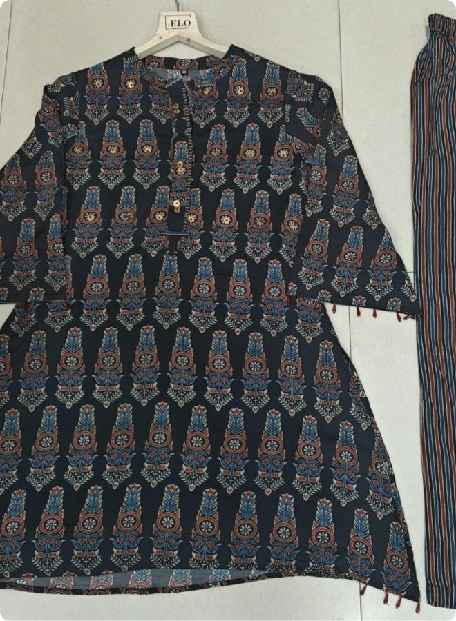 Black White Stripe Flared Kurta Set