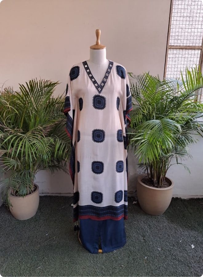 Off White Geometric Print Kaftan Kurta