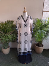 Off White Geometric Kaftan Kurta with Pants