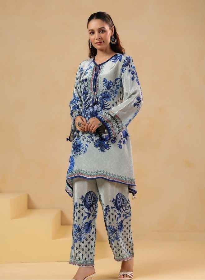 Blue Floral Printed Kurta Set