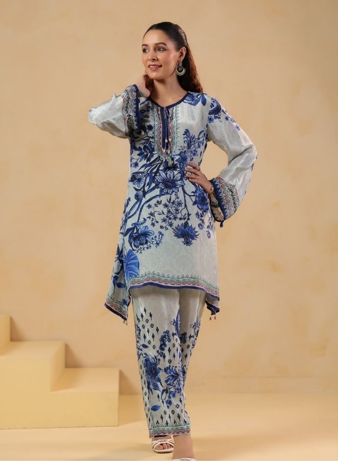 Blue Floral Printed Kurta Set