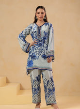 Blue Floral Printed Kurta Set