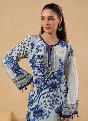 Blue Floral Printed Kurta Set